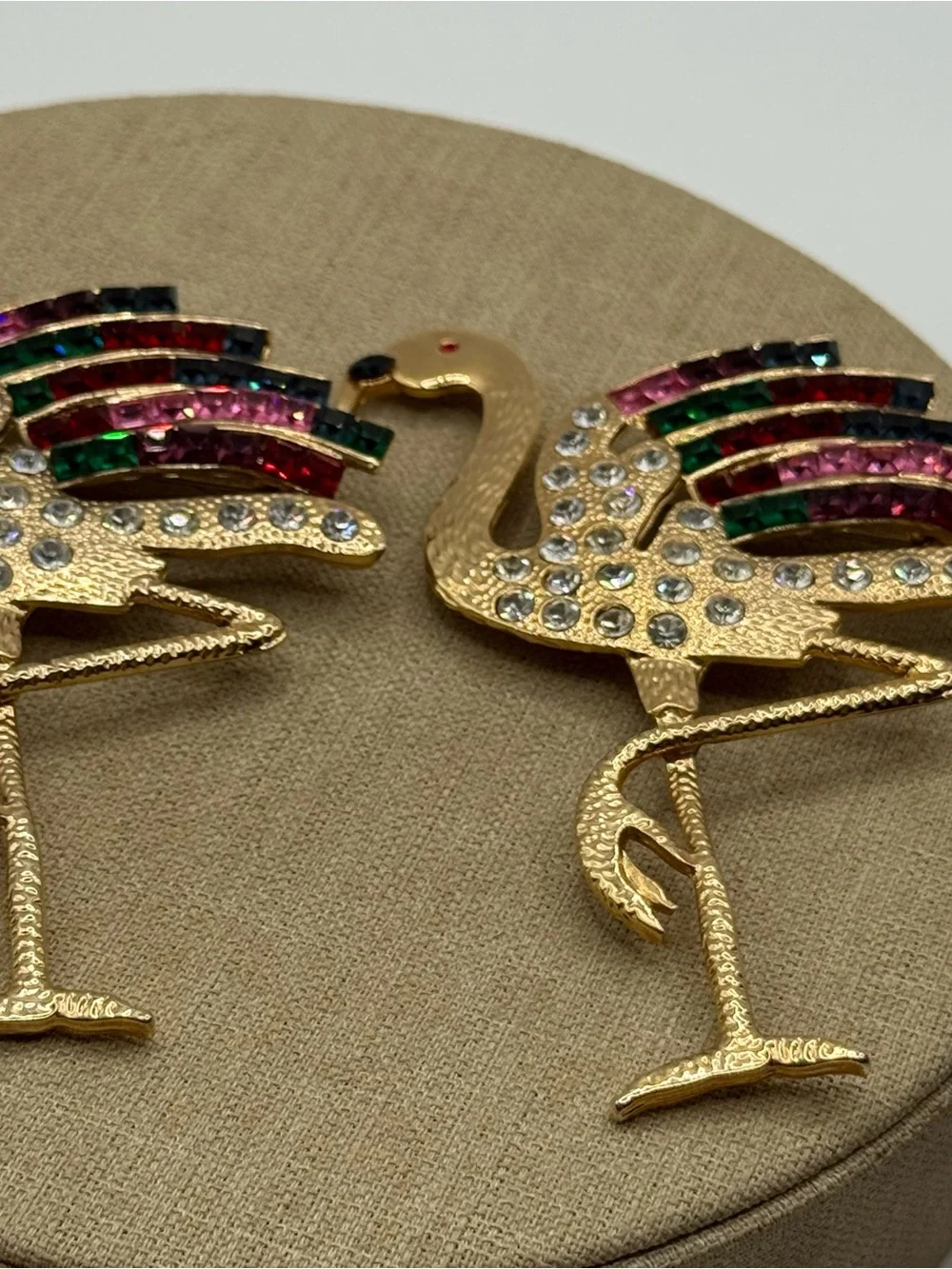 Gold Flamingo Crystal Drop Earrings with Multicolor Accents